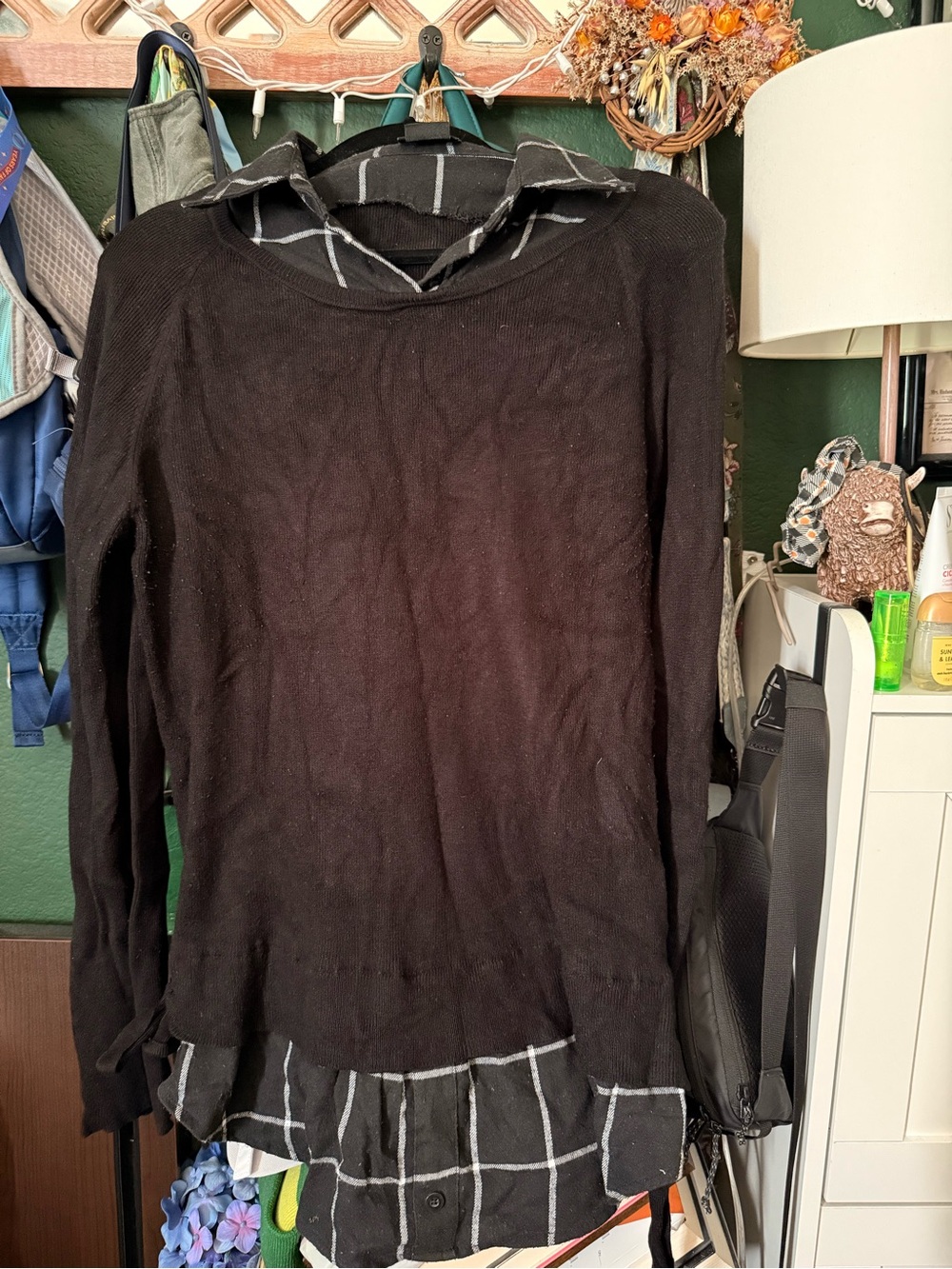 City Chic Black Layered-Look Sweatshirt with Gray Windowpane Hem